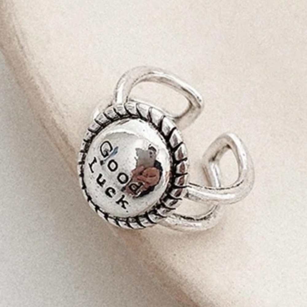 🍀”Good Luck” inscribed dome silver lucky ring🍀